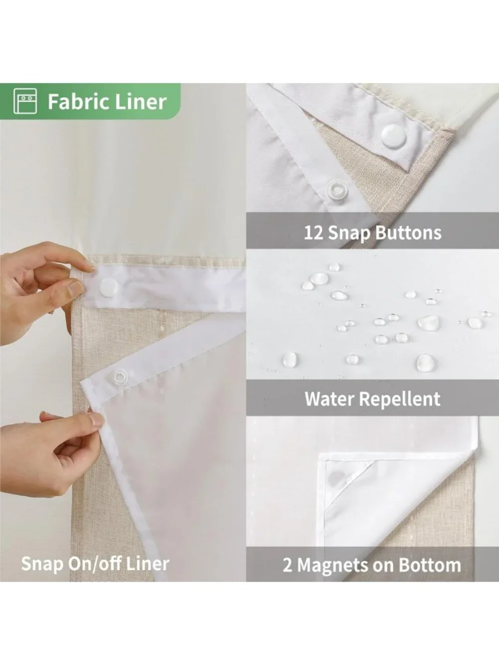 Boho Chic Extra Long Shower Curtain Set with Snap-in Liner, Water-Repellent